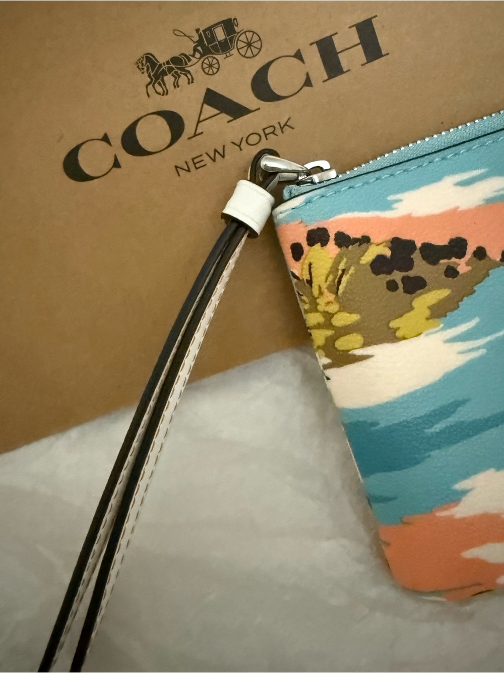 Coach Multicolor Tropical Print Wristlet in Sky Blue and Coral - Picture 3 of 4